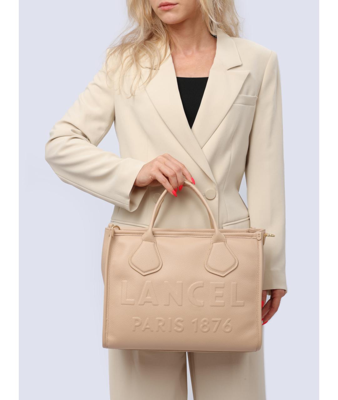LANCEL Бежевая кожаная сумка через плечо, фото 2