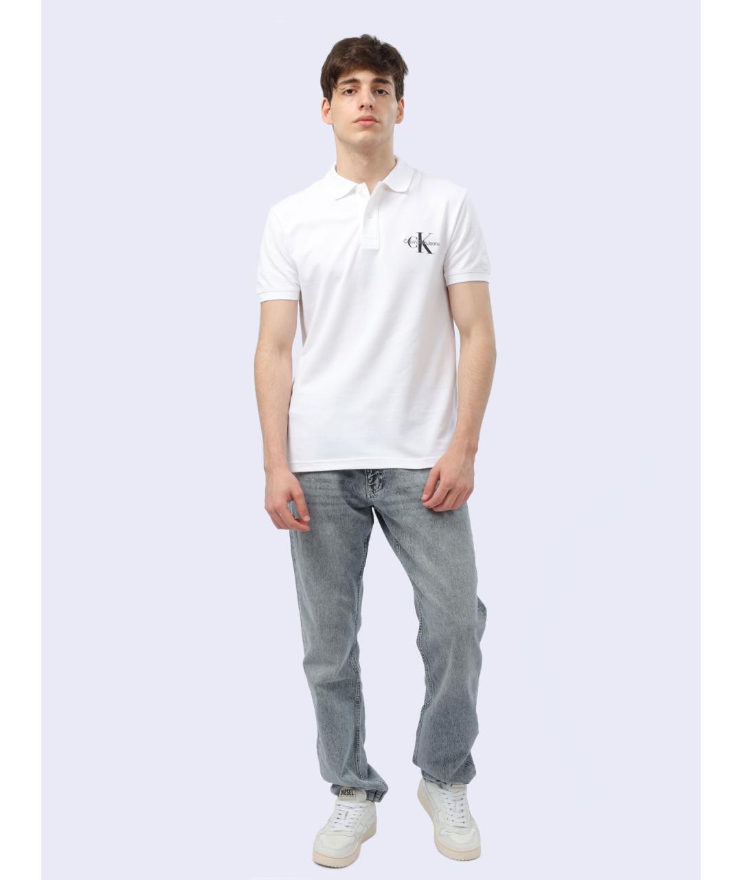 CALVIN KLEIN Белое хлопковое поло с коротким рукавом, фото 7