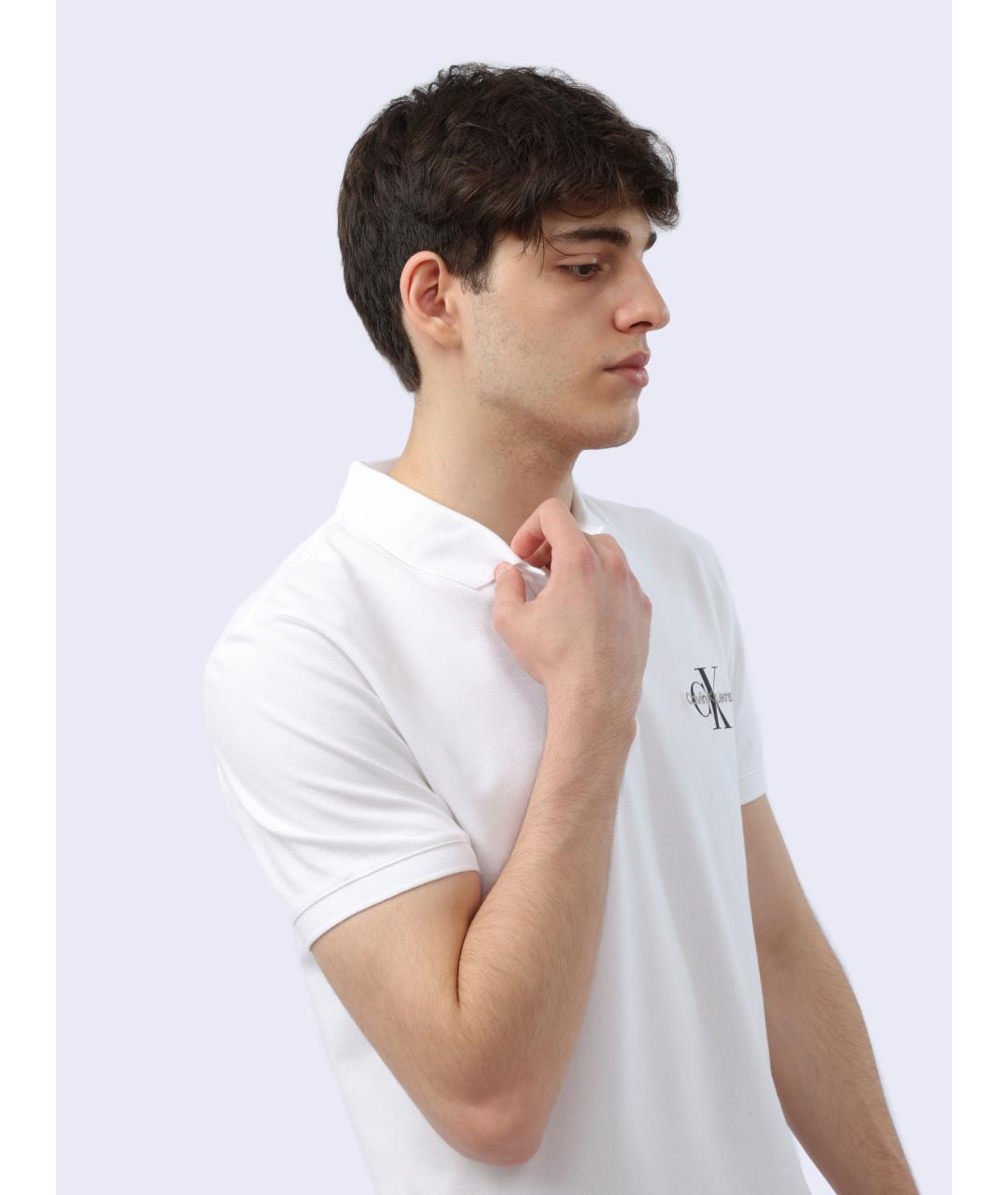 CALVIN KLEIN Белое хлопковое поло с коротким рукавом, фото 4