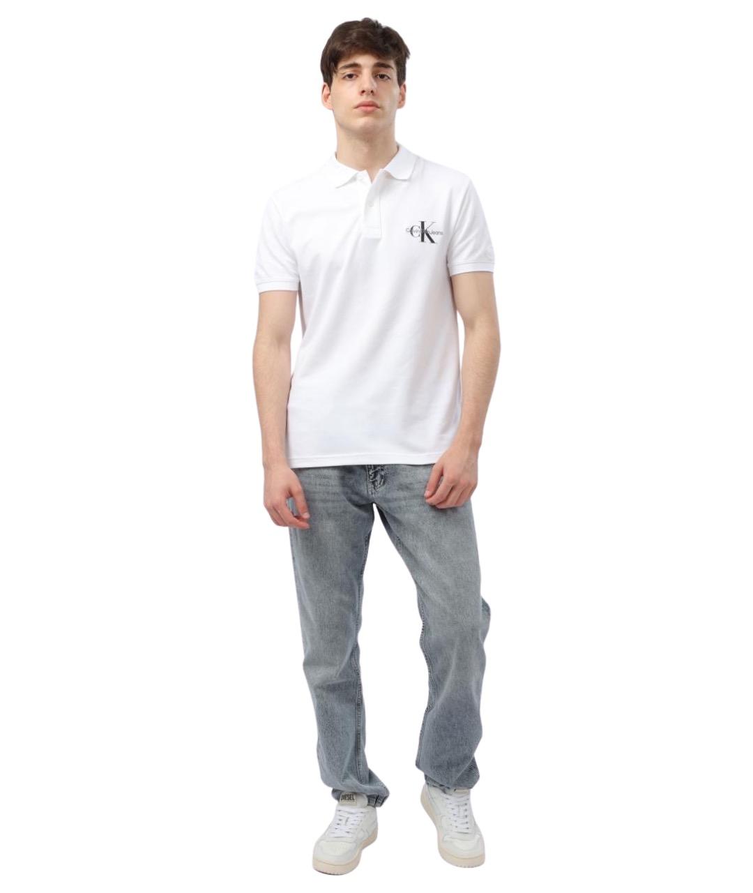 CALVIN KLEIN Белое хлопковое поло с коротким рукавом, фото 1