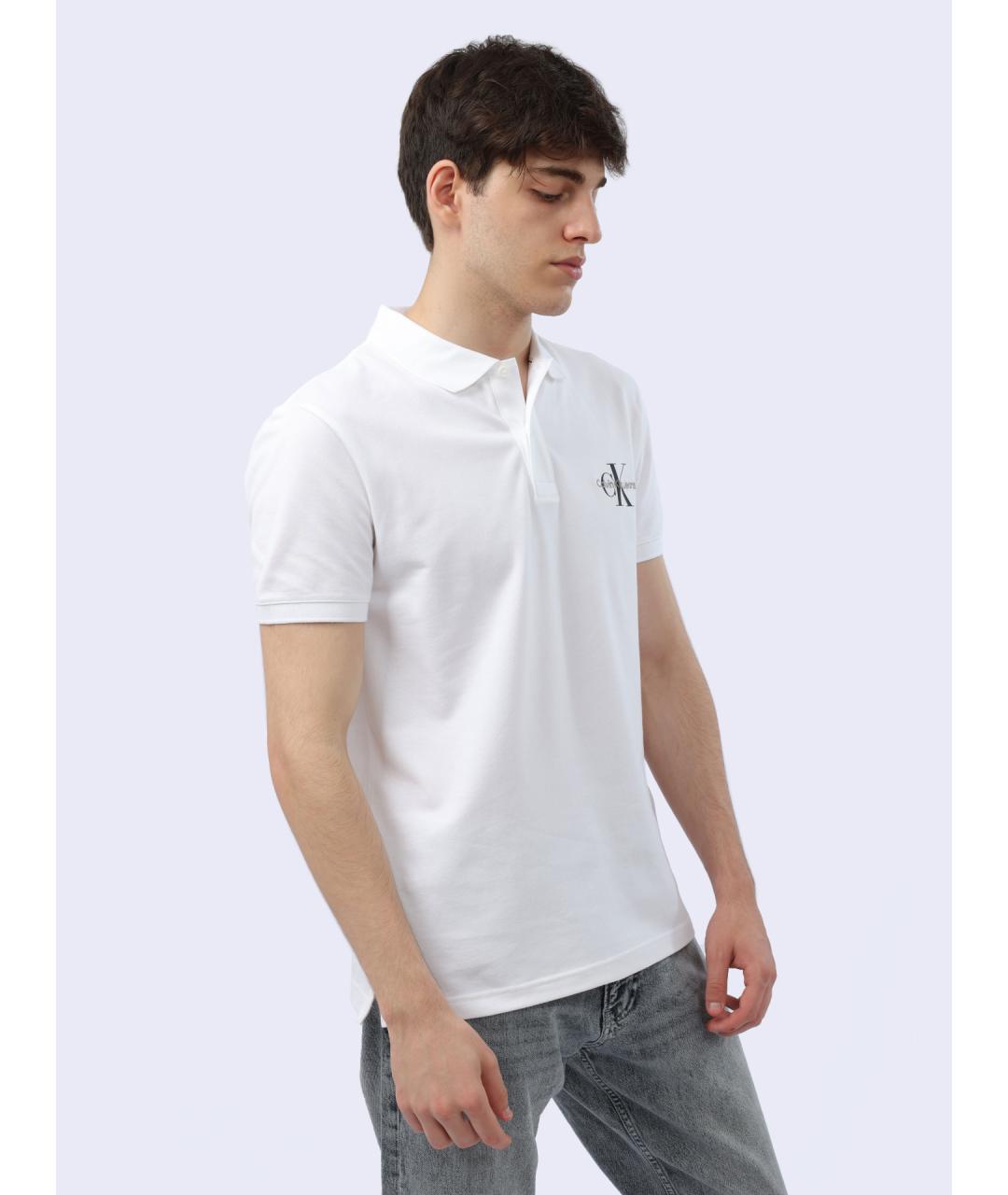 CALVIN KLEIN Белое хлопковое поло с коротким рукавом, фото 5