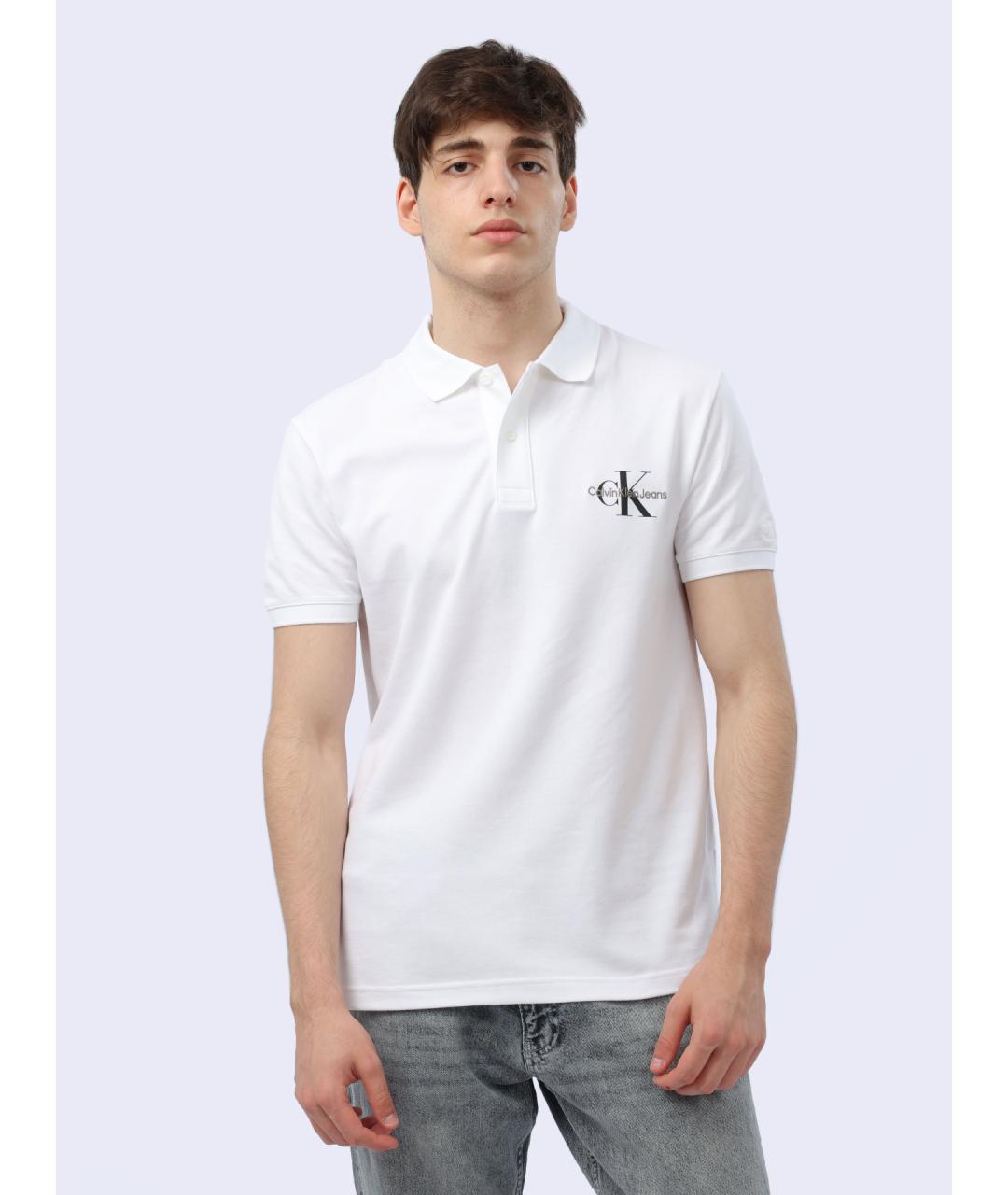 CALVIN KLEIN Белое хлопковое поло с коротким рукавом, фото 2