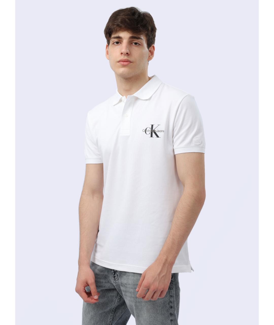 CALVIN KLEIN Белое хлопковое поло с коротким рукавом, фото 3