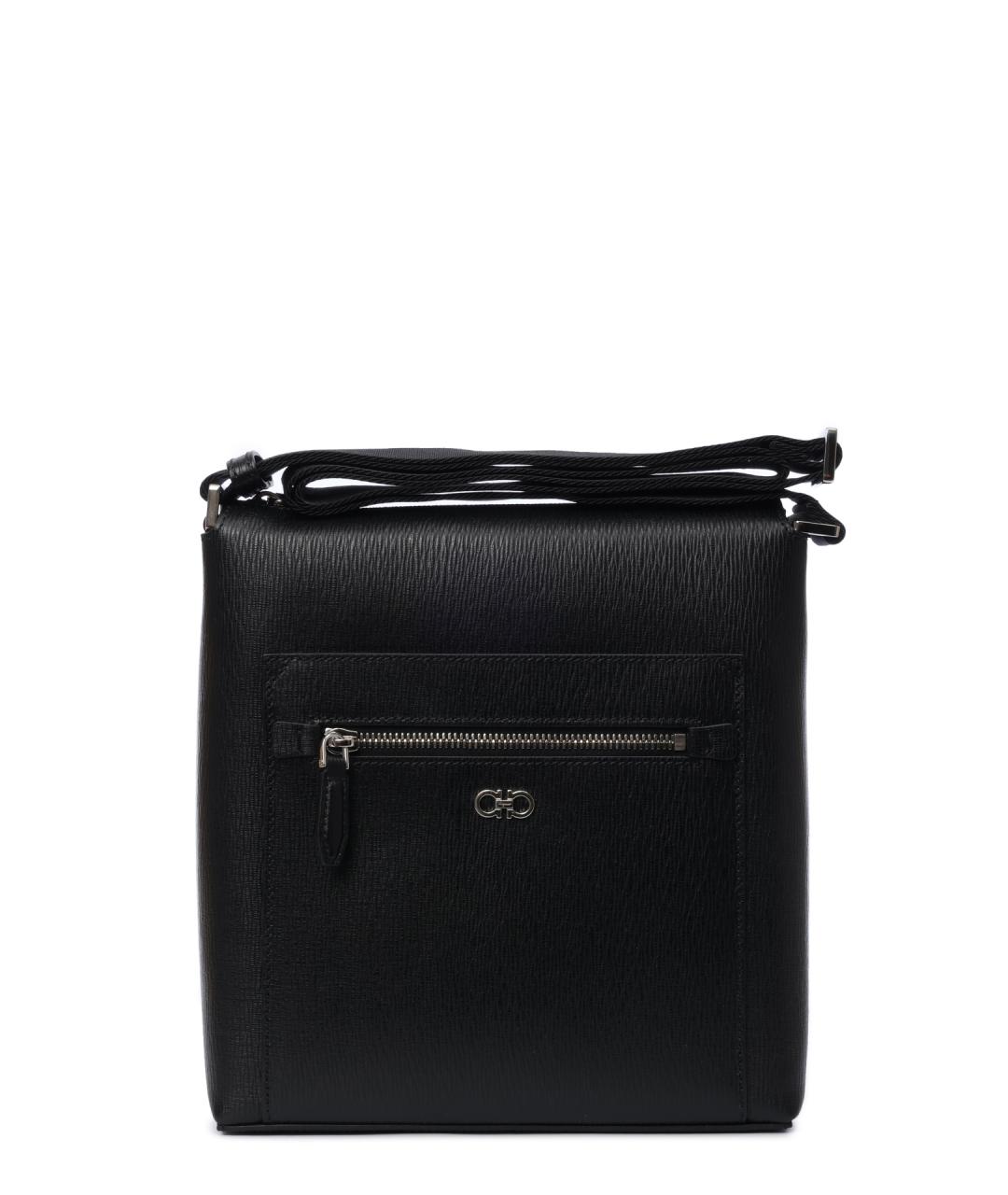 FERRAGAMO Черная кожаная сумка на плечо, фото 1