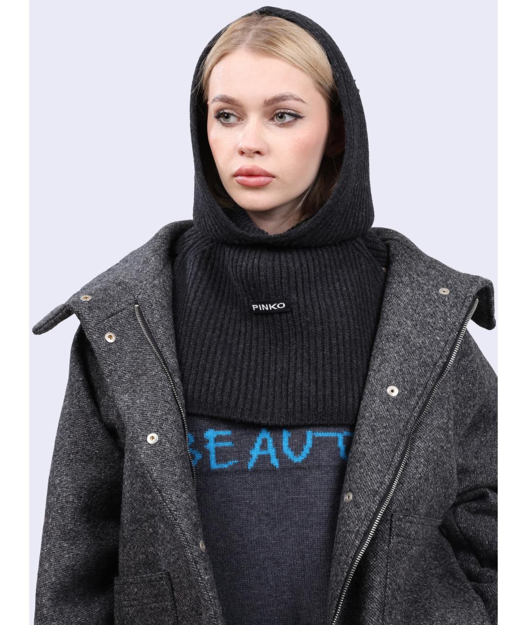 PINKO Серая шерстяная шапка, фото 2