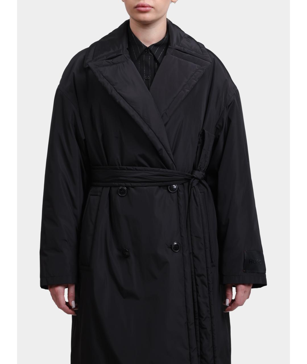 HUGO Черное полиамидовое пальто, фото 2