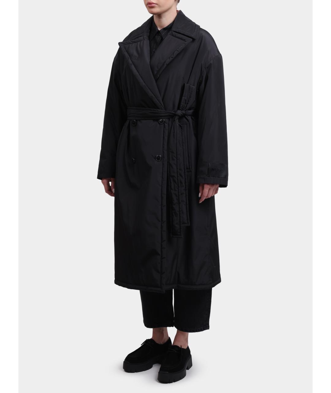 HUGO Черное полиамидовое пальто, фото 3
