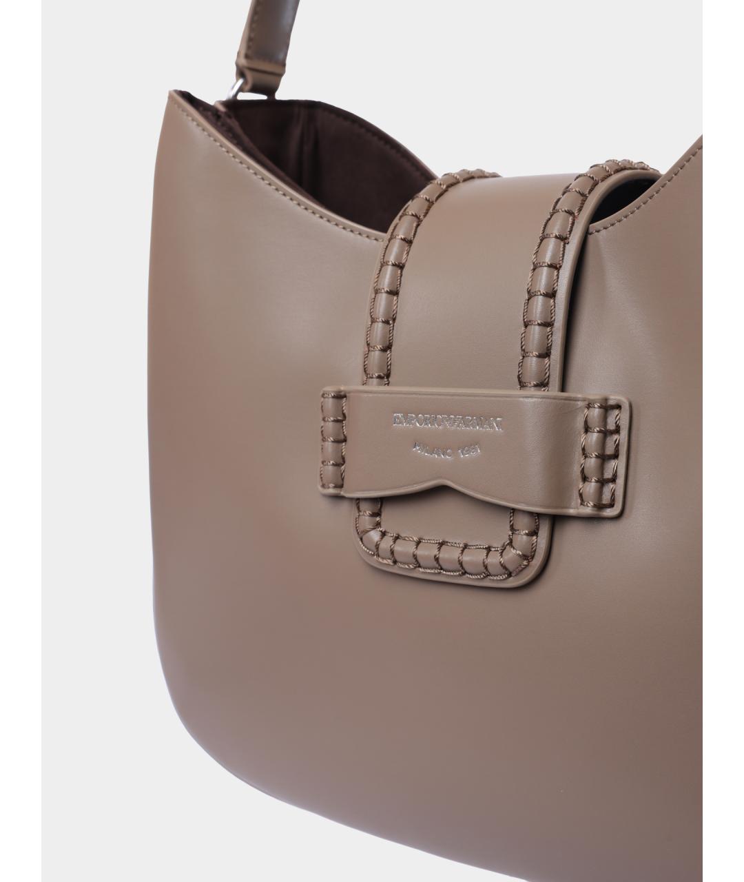 EMPORIO ARMANI Бежевая кожаная сумка через плечо, фото 3
