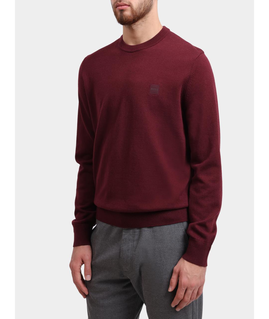 HUGO BOSS Бордовый хлопковый джемпер / свитер, фото 3