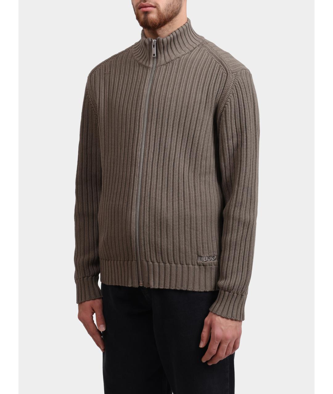 HUGO Бежевый хлопковый кардиган, фото 3