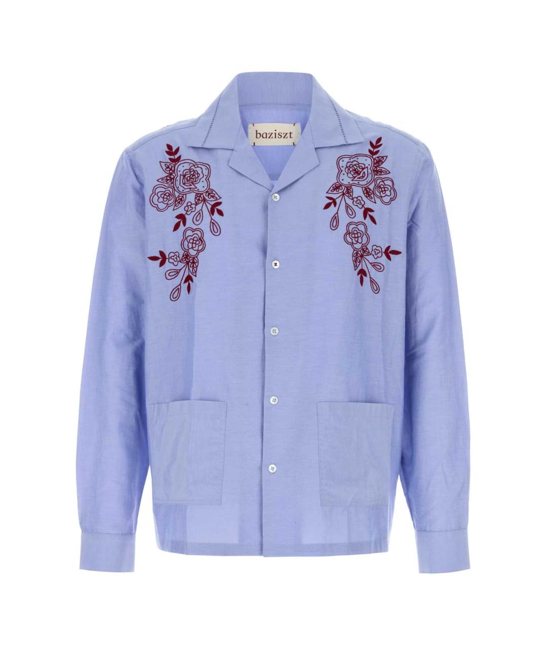 BAZISZT Голубая хлопковая кэжуал рубашка, фото 1