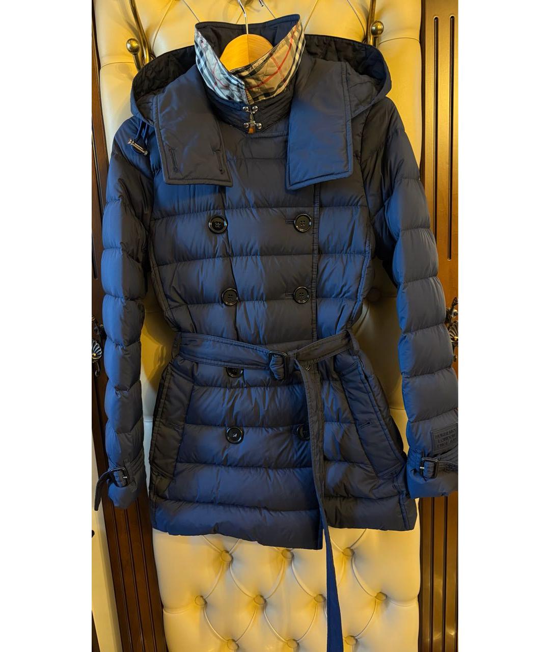 BURBERRY Темно-синий полиэстеровый пуховик, фото 5