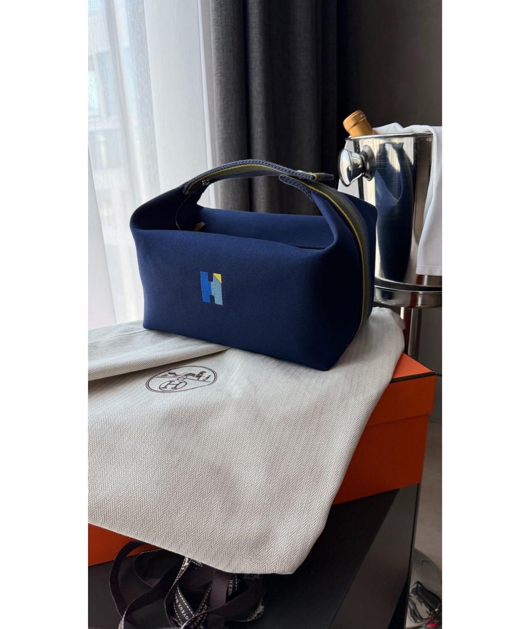 HERMES Синяя хлопковая косметичка, фото 7