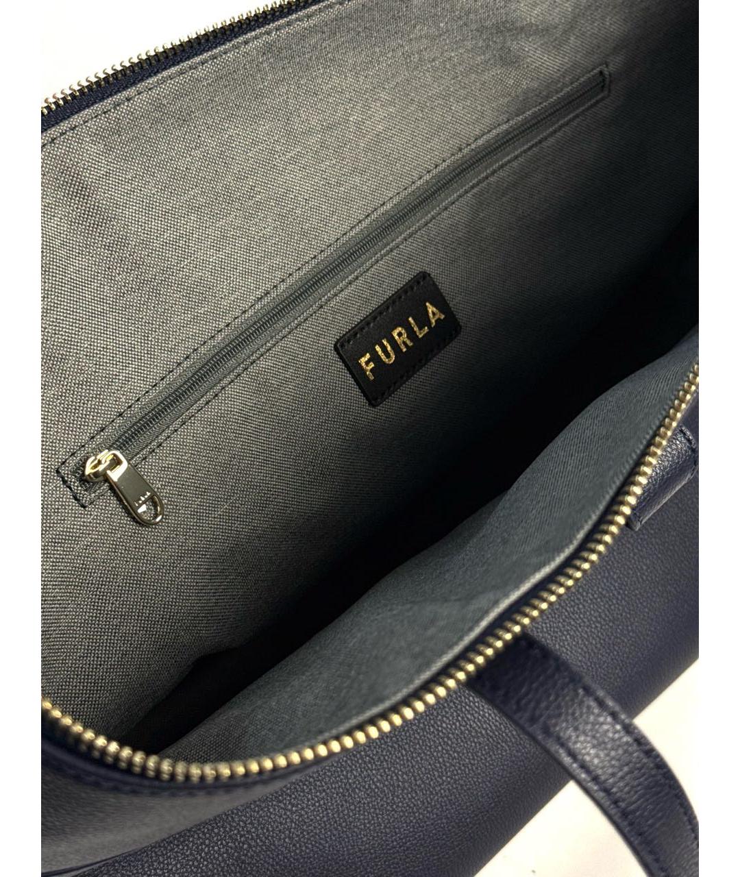 FURLA Темно-синяя кожаная сумка тоут, фото 8