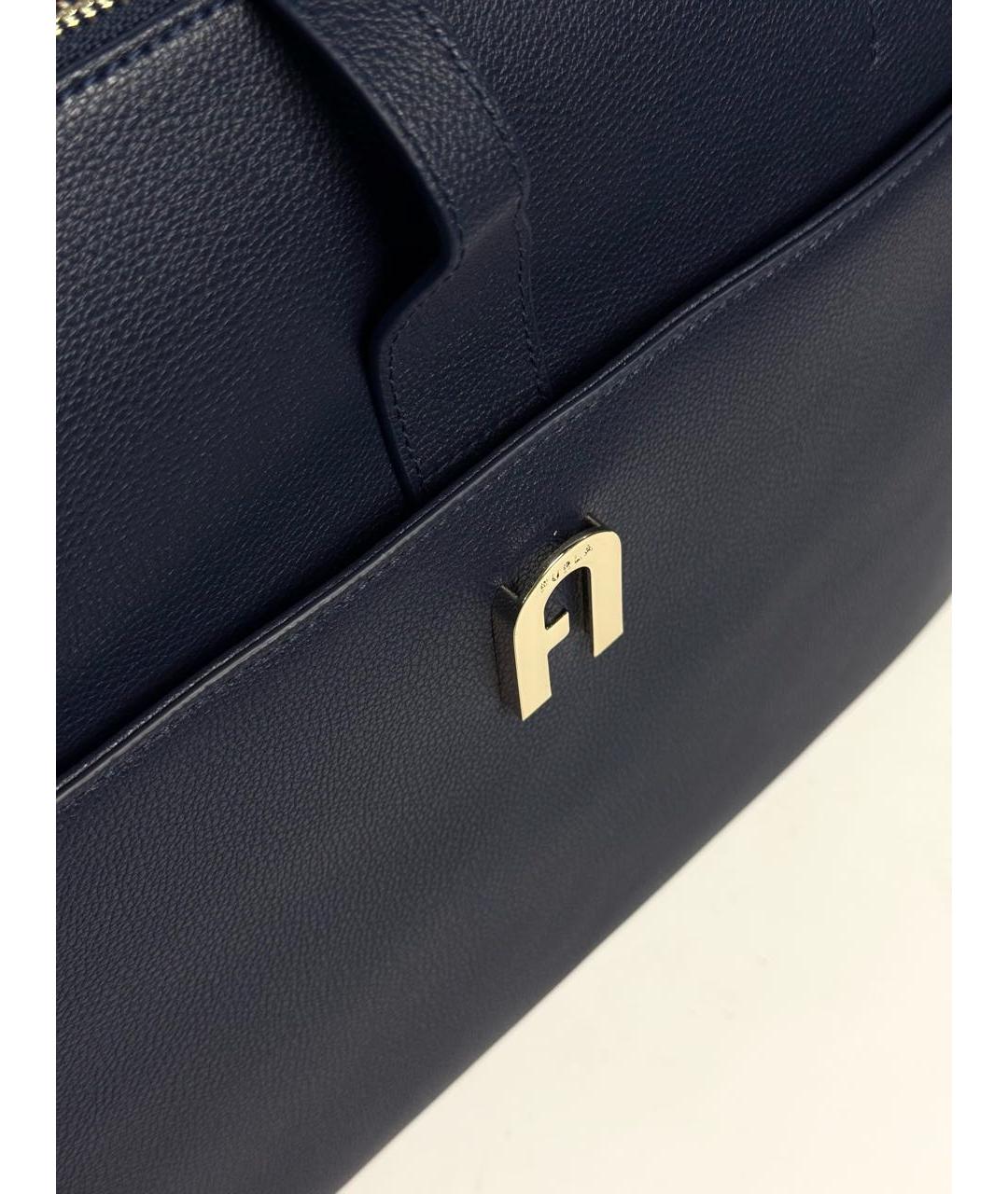 FURLA Темно-синяя кожаная сумка тоут, фото 6