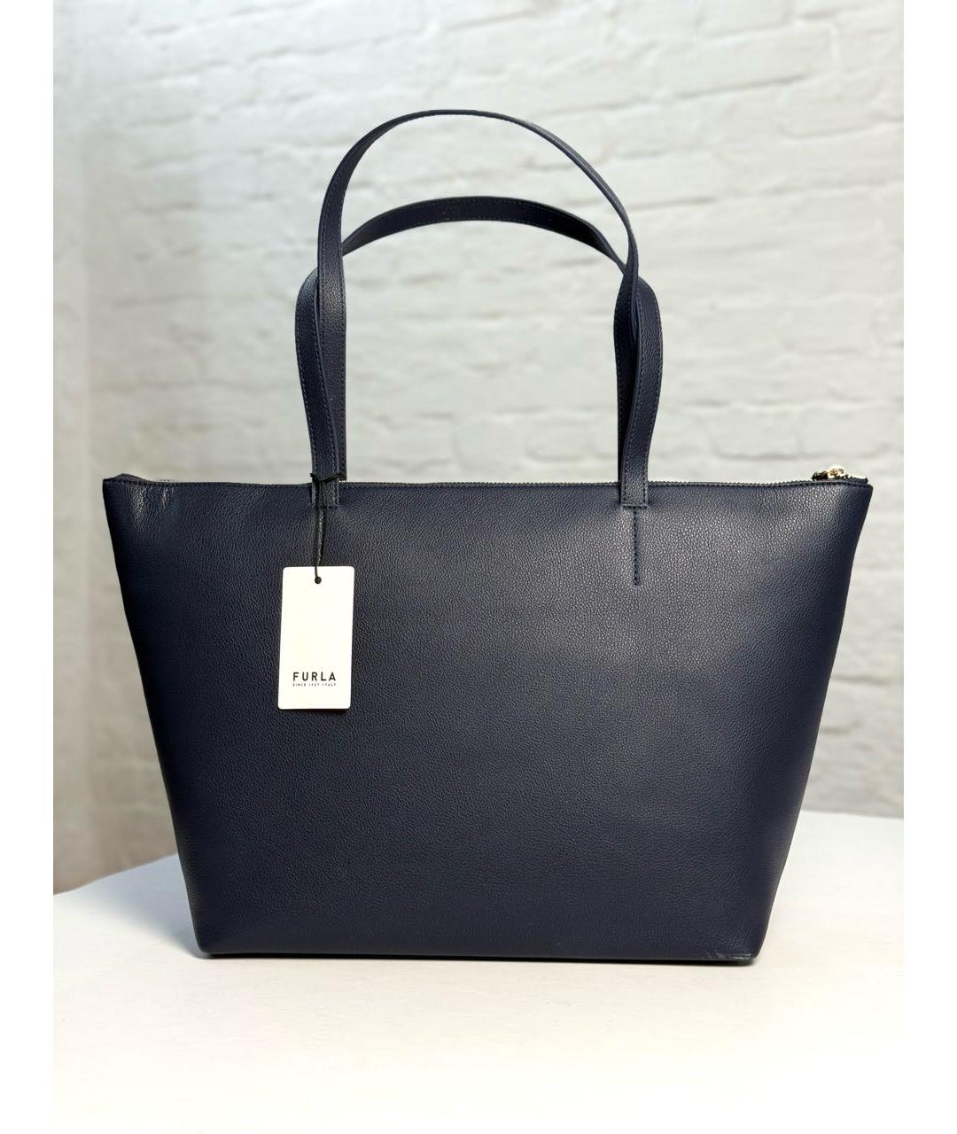 FURLA Темно-синяя кожаная сумка тоут, фото 3