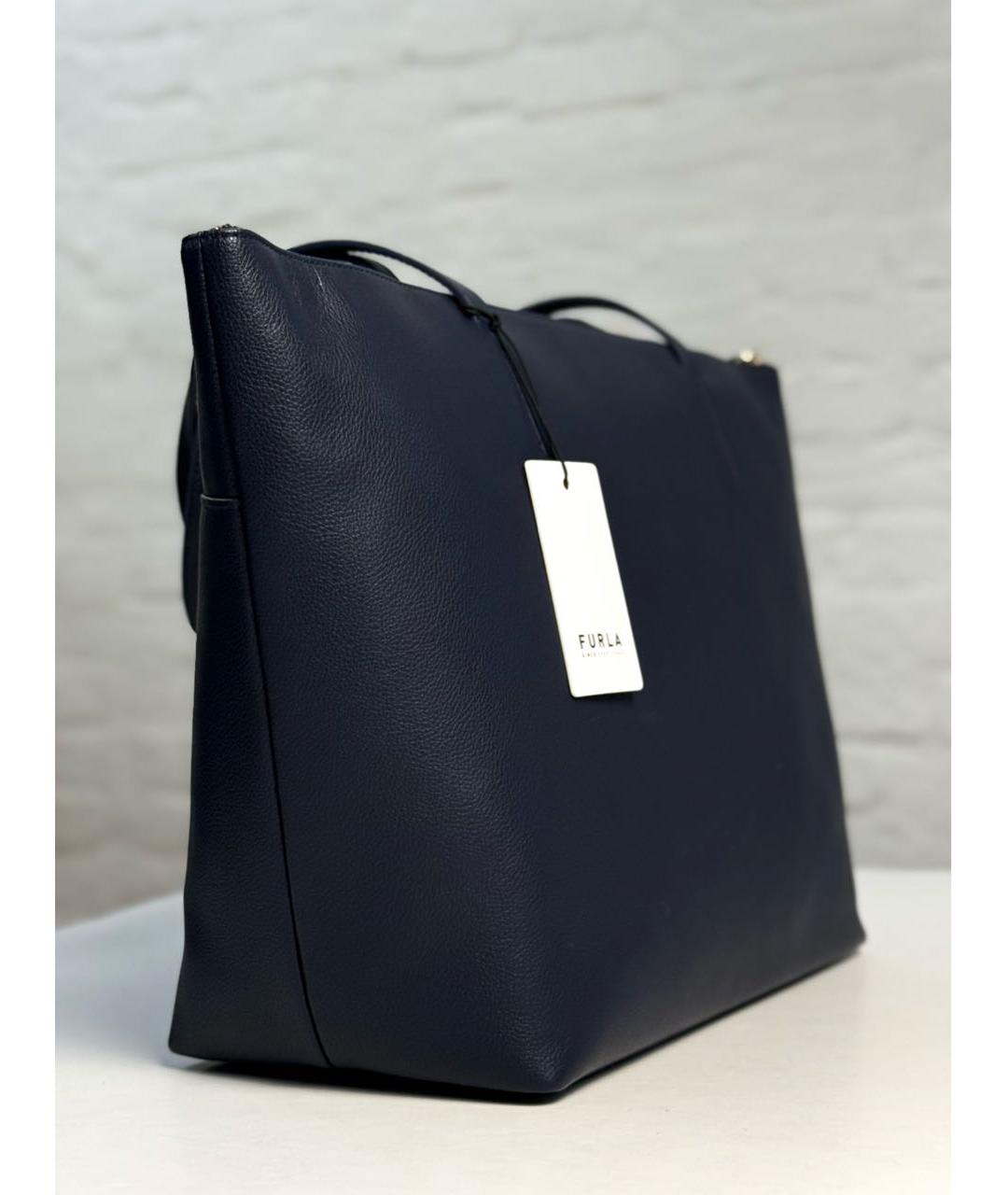 FURLA Темно-синяя кожаная сумка тоут, фото 4