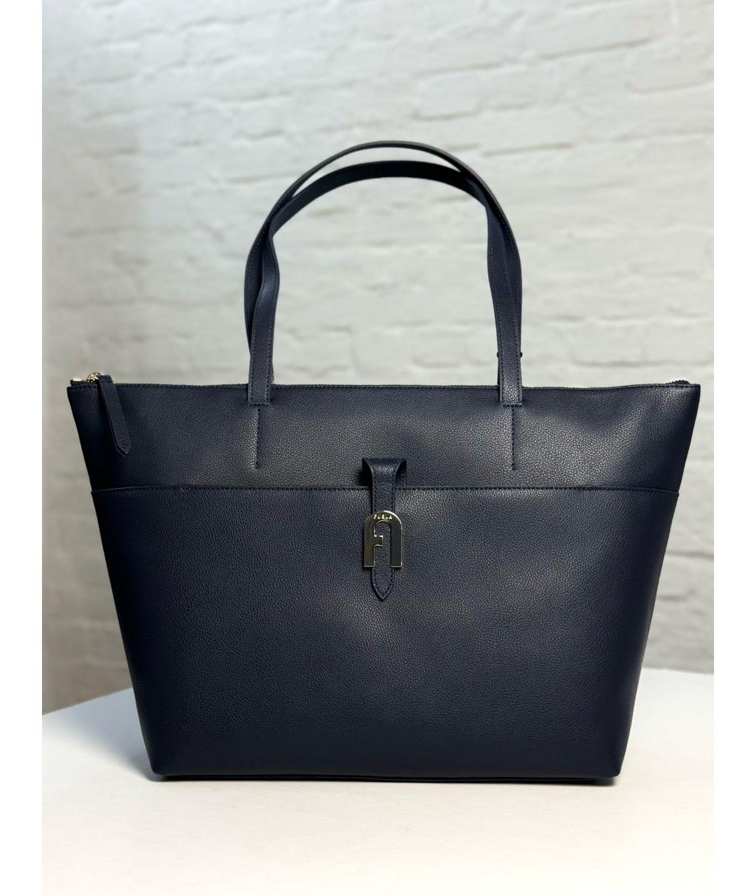 FURLA Темно-синяя кожаная сумка тоут, фото 9