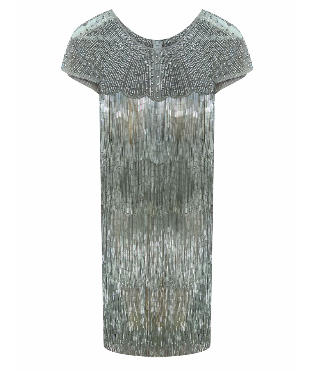JOVANI Серебряное шелковое коктейльное платье, фото 1