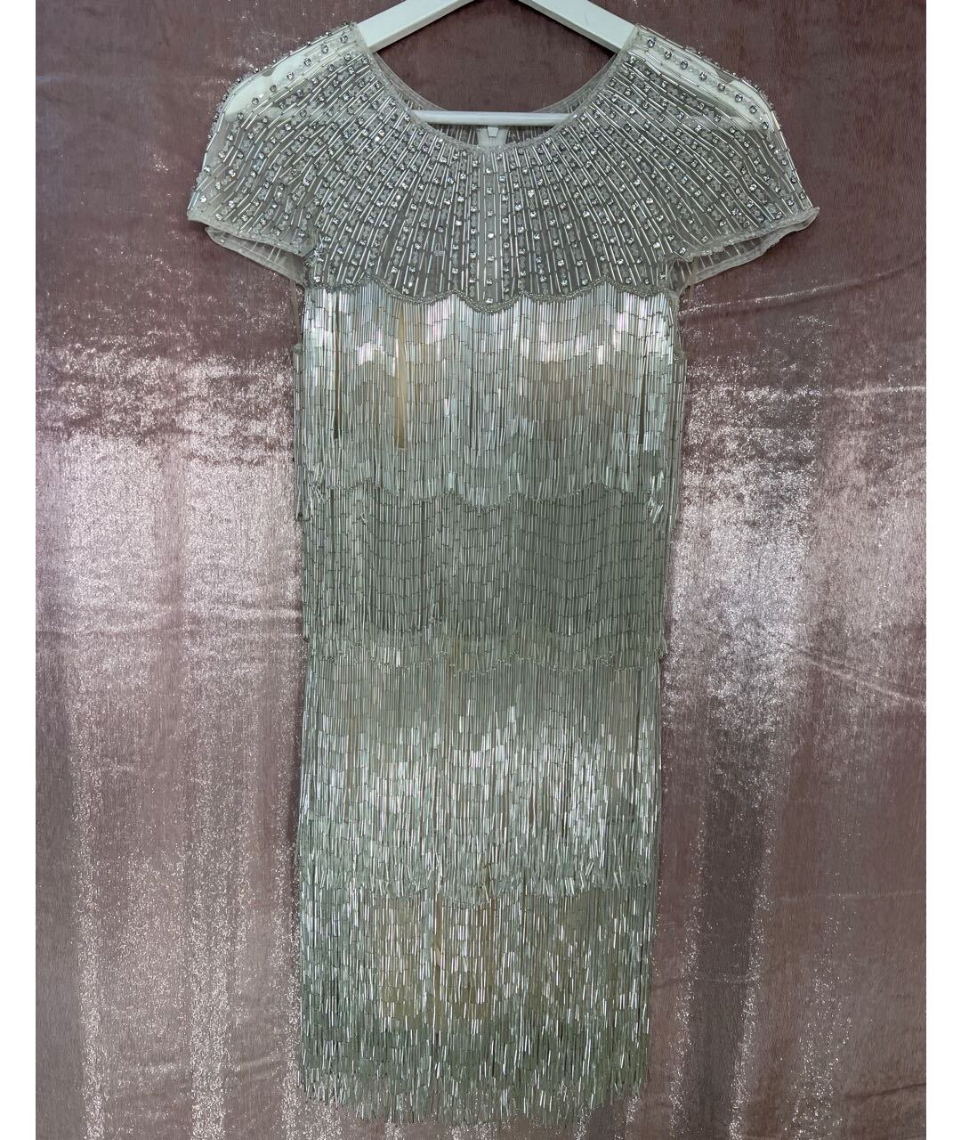 JOVANI Серебряное шелковое коктейльное платье, фото 9