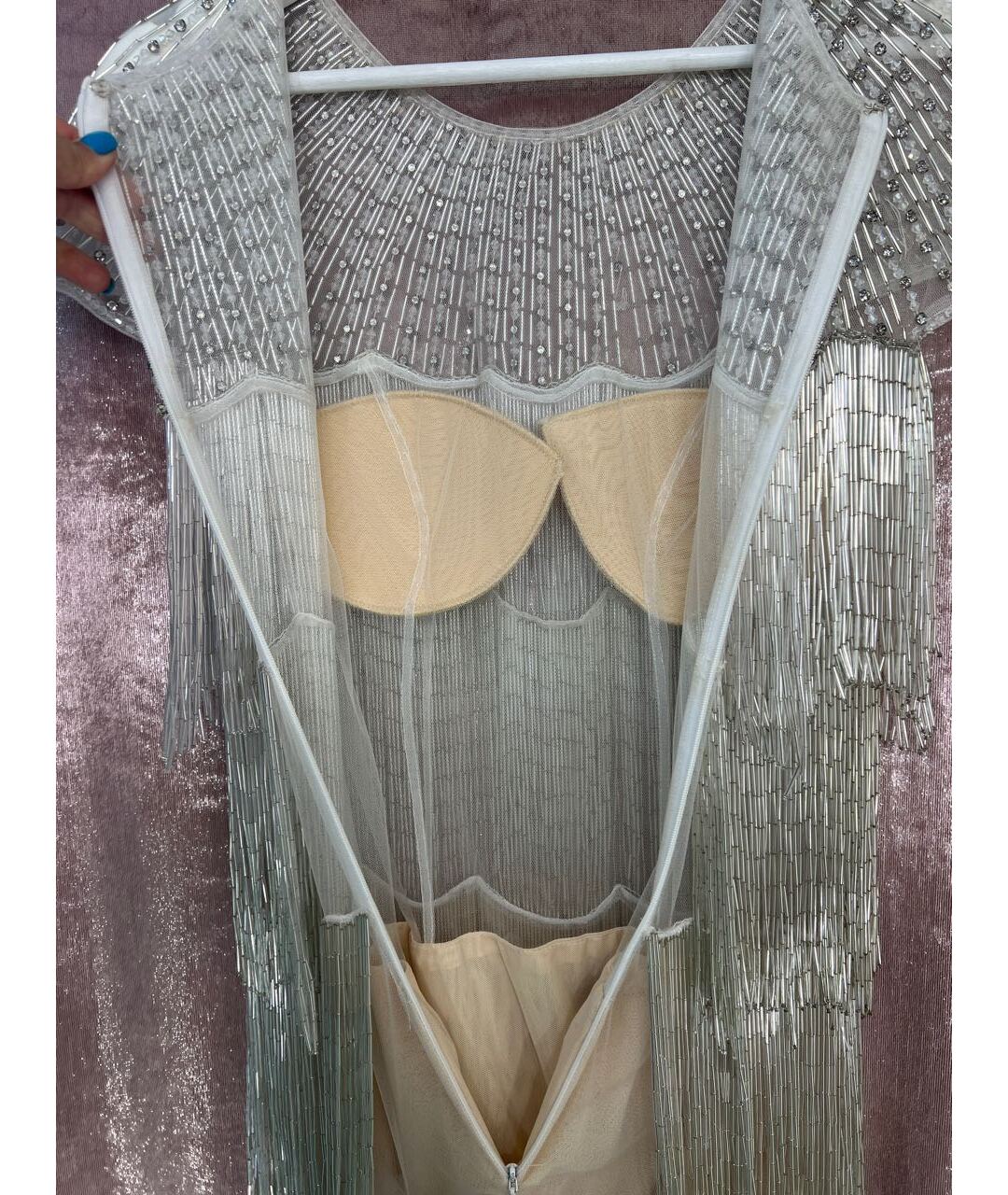 JOVANI Серебряное шелковое коктейльное платье, фото 3