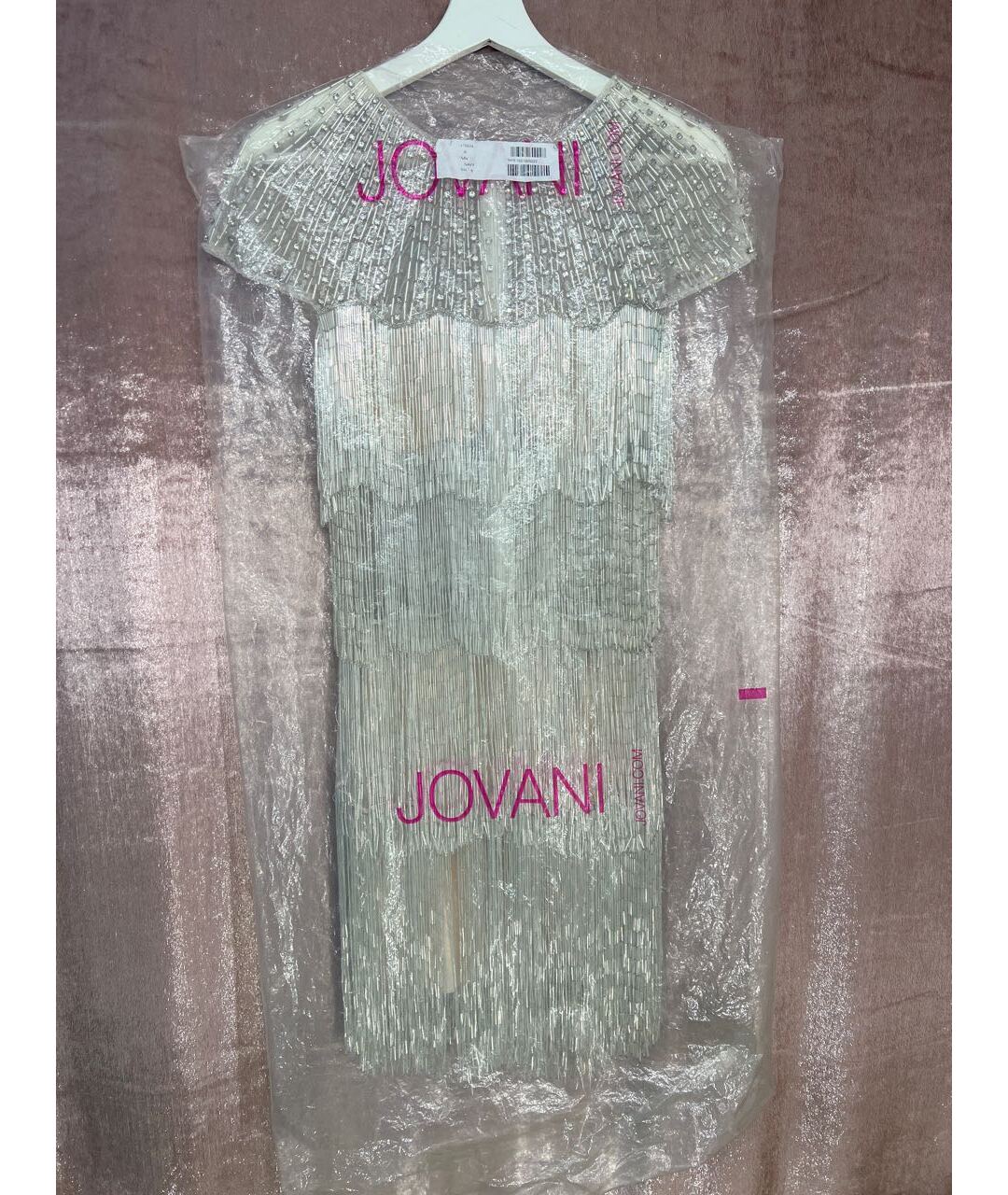 JOVANI Серебряное шелковое коктейльное платье, фото 5