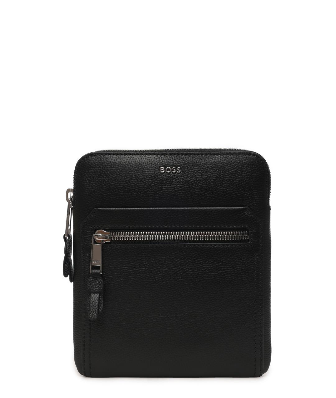 HUGO BOSS Черная кожаная сумка на плечо, фото 1