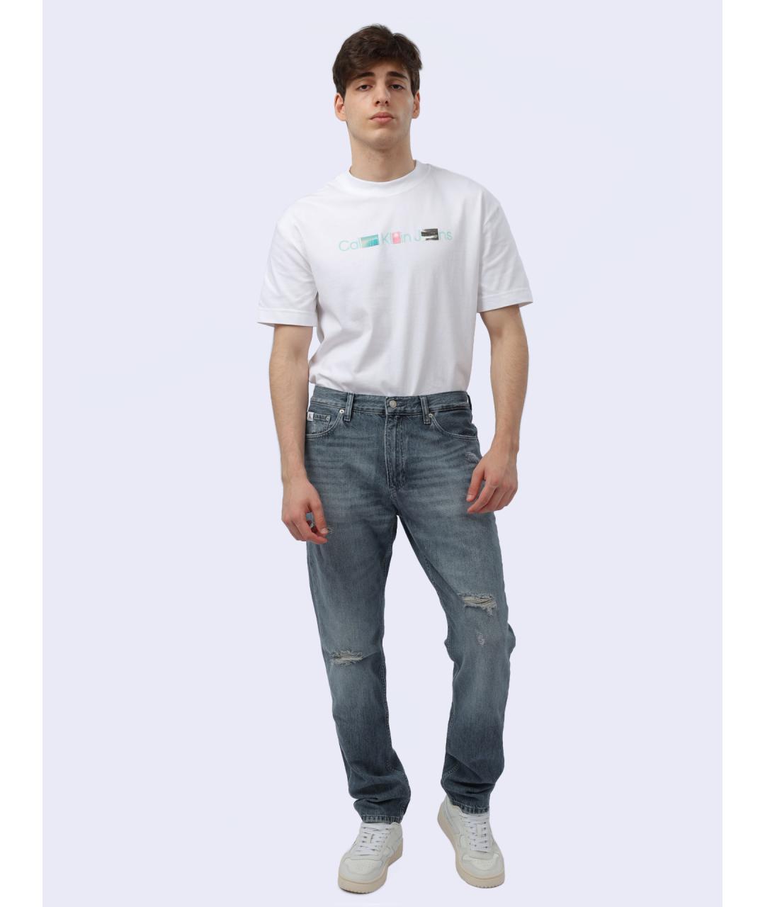 CALVIN KLEIN Голубые хлопковые прямые джинсы, фото 2