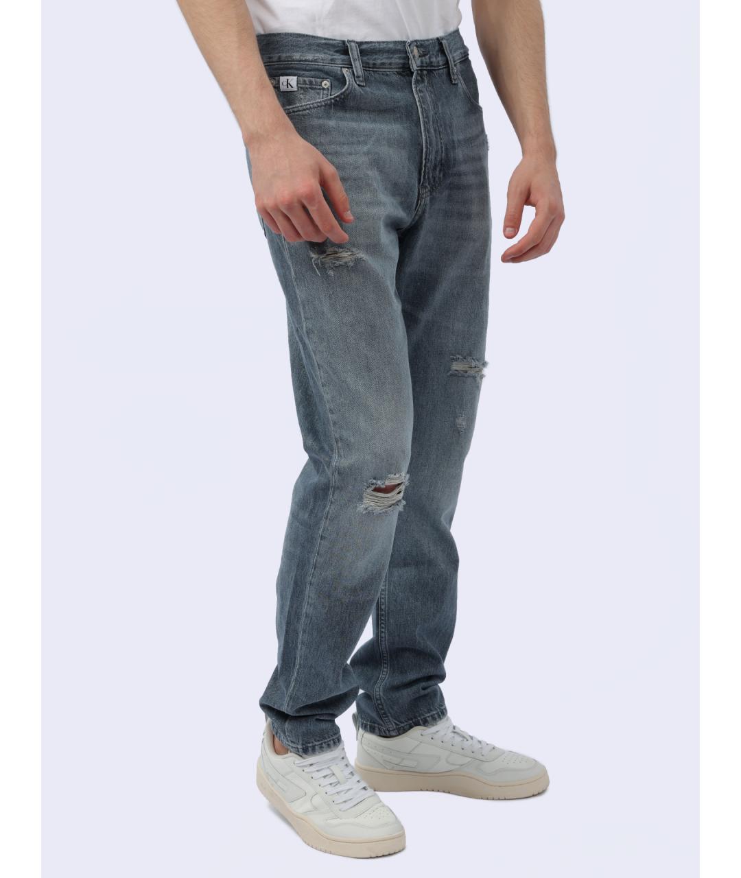 CALVIN KLEIN Голубые хлопковые прямые джинсы, фото 4