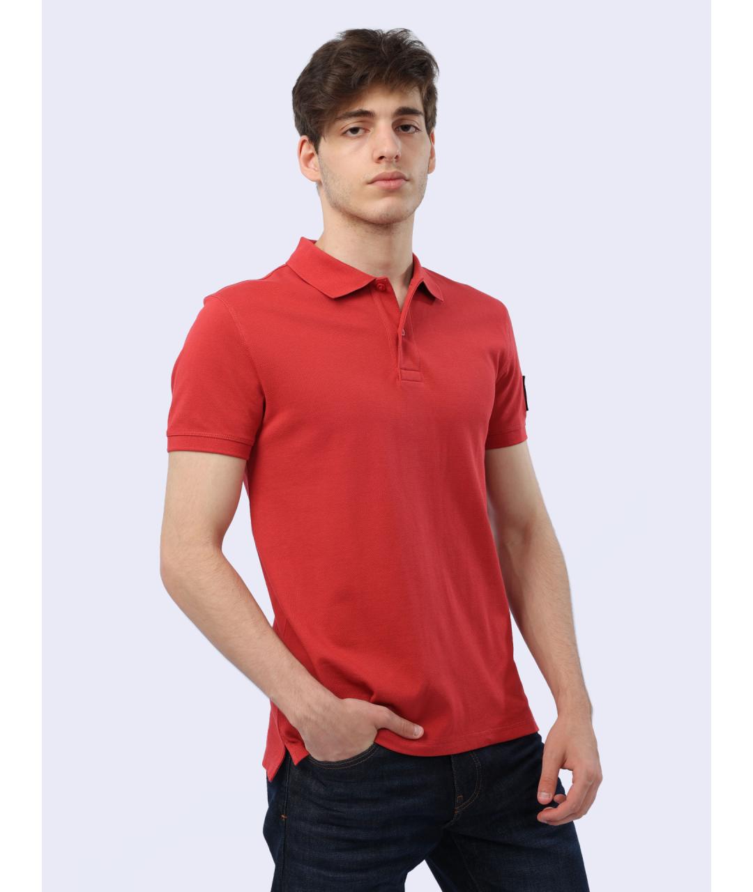 CALVIN KLEIN Красное хлопковое поло с коротким рукавом, фото 3