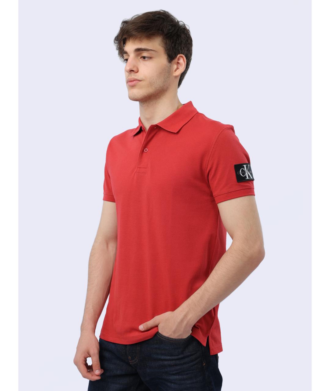 CALVIN KLEIN Красное хлопковое поло с коротким рукавом, фото 4