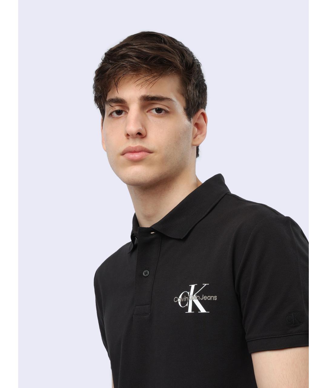 CALVIN KLEIN Черное хлопковое поло с коротким рукавом, фото 4