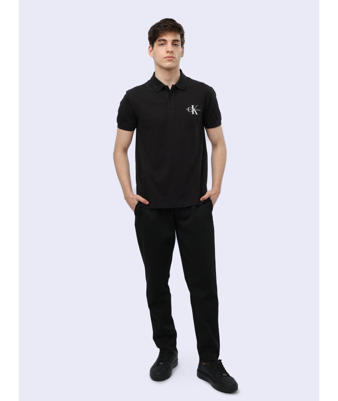 CALVIN KLEIN Черное хлопковое поло с коротким рукавом, фото 2