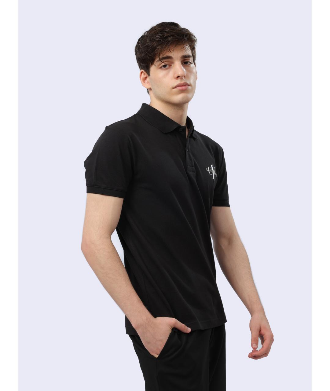 CALVIN KLEIN Черное хлопковое поло с коротким рукавом, фото 5