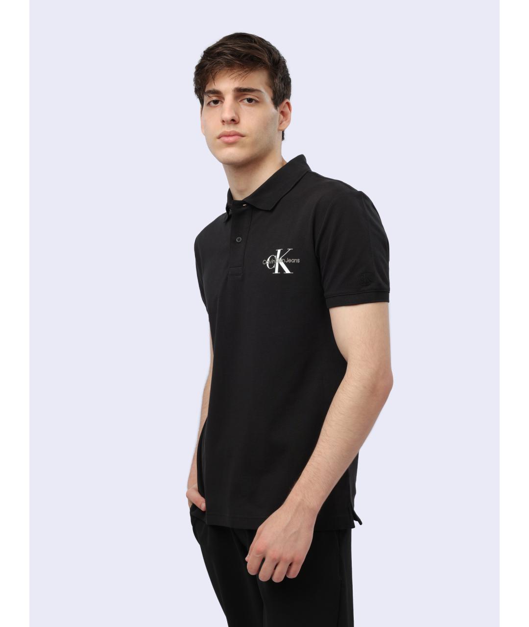 CALVIN KLEIN Черное хлопковое поло с коротким рукавом, фото 3