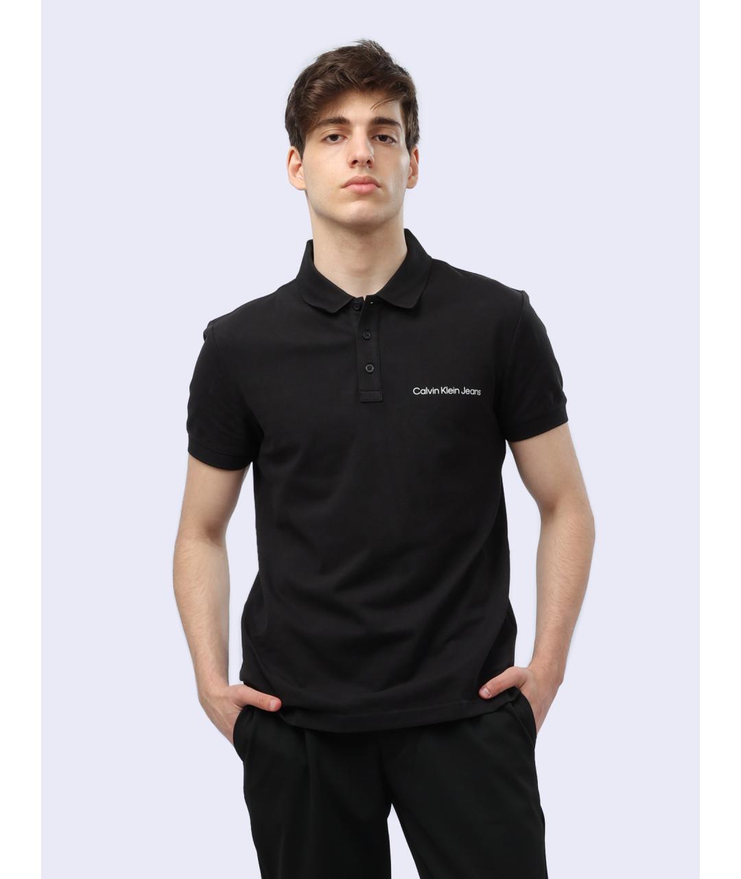 CALVIN KLEIN Черное хлопковое поло с коротким рукавом, фото 7