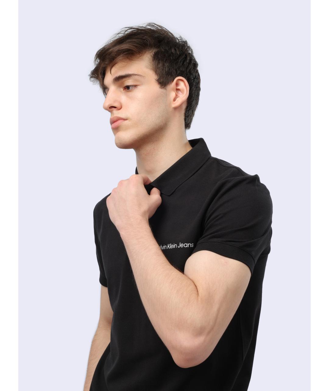 CALVIN KLEIN Черное хлопковое поло с коротким рукавом, фото 4
