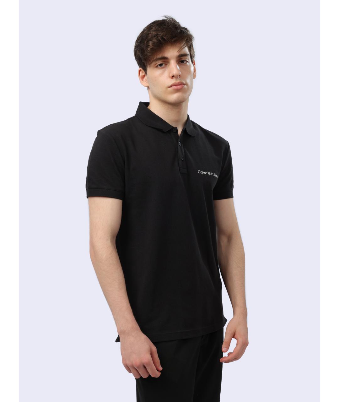 CALVIN KLEIN Черное хлопковое поло с коротким рукавом, фото 5