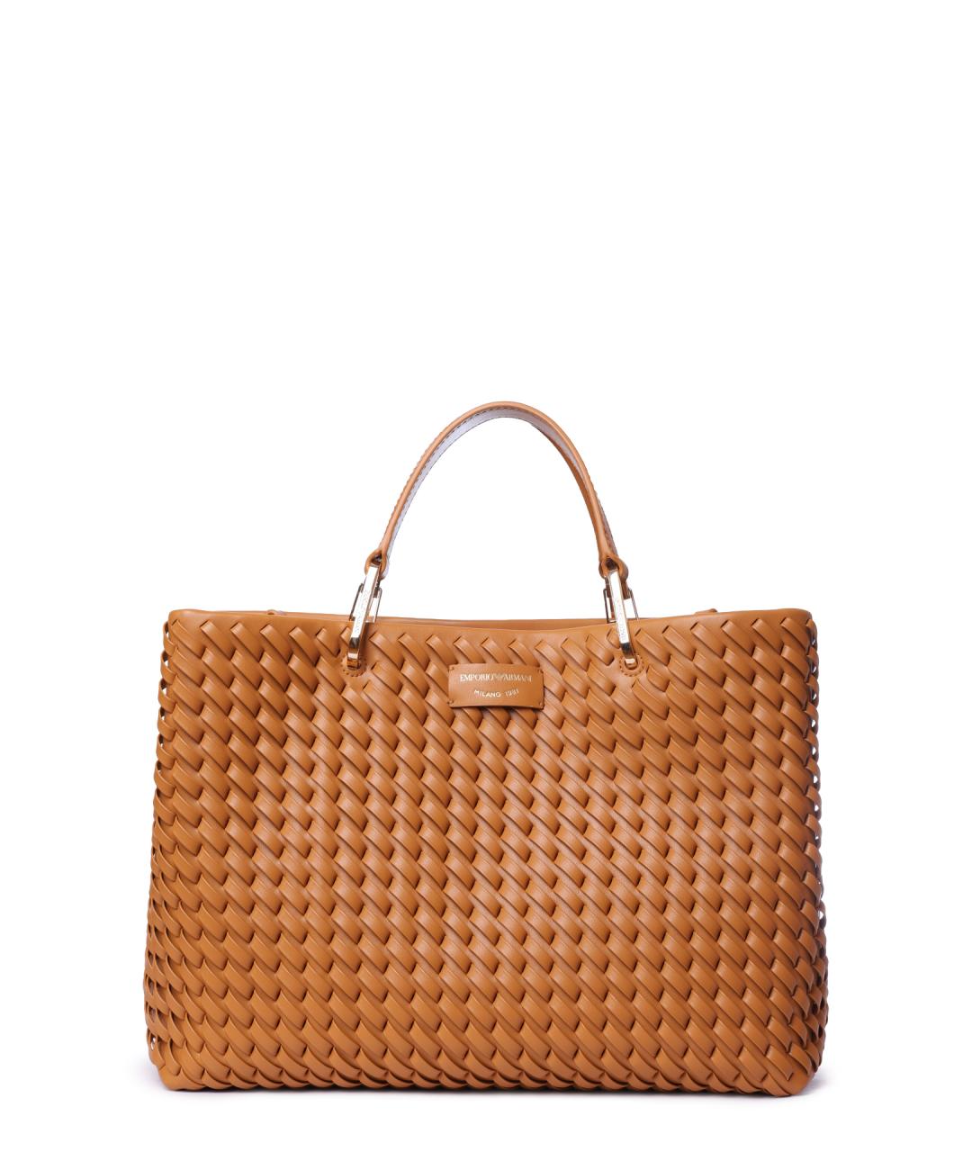 EMPORIO ARMANI Коричневая кожаная сумка тоут, фото 1