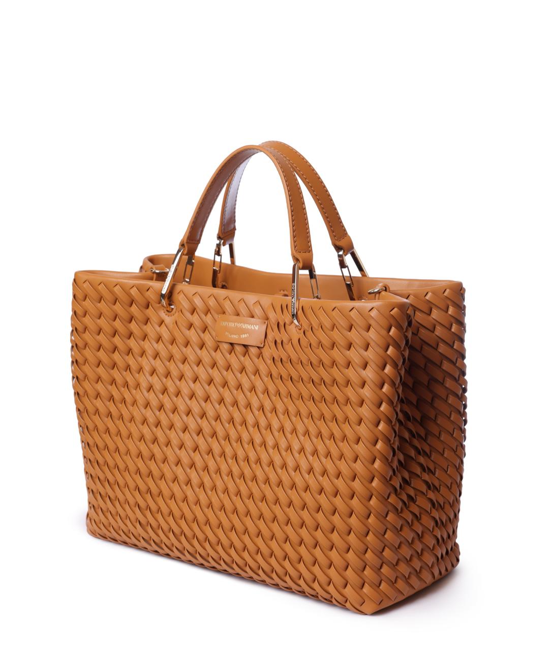 EMPORIO ARMANI Коричневая кожаная сумка тоут, фото 2