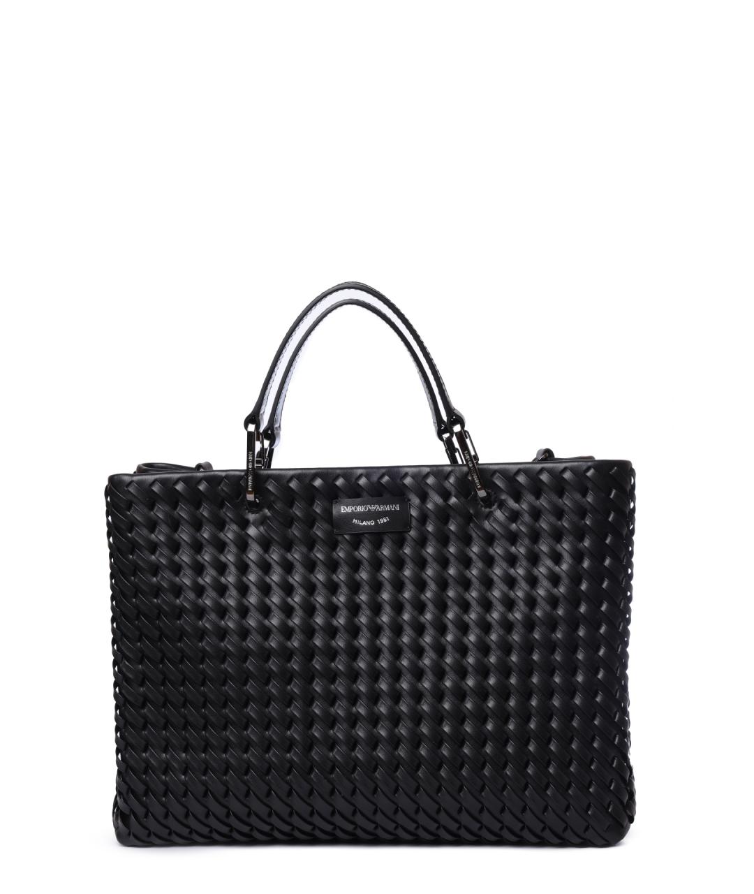 EMPORIO ARMANI Черная кожаная сумка тоут, фото 1