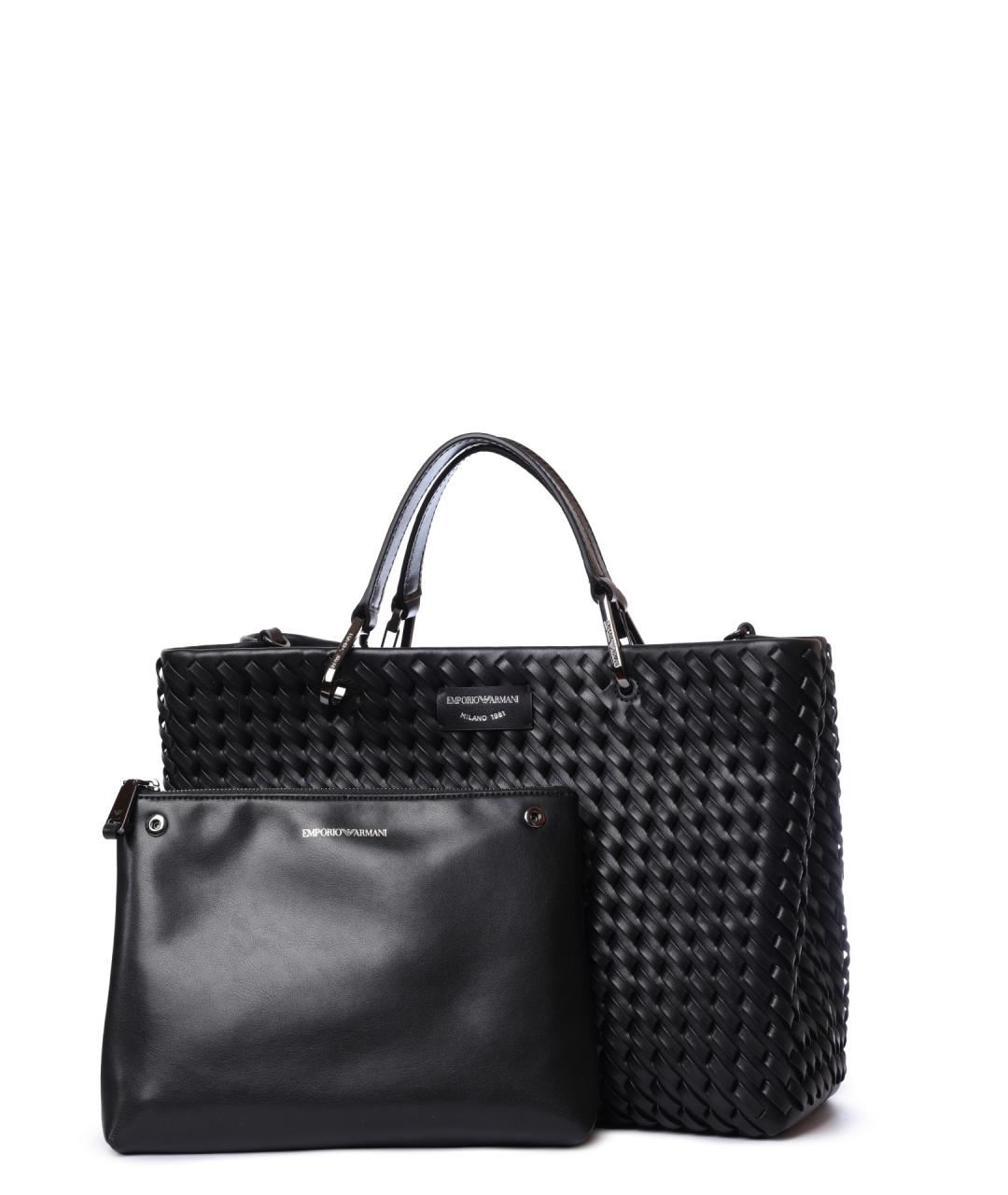 EMPORIO ARMANI Черная кожаная сумка тоут, фото 2