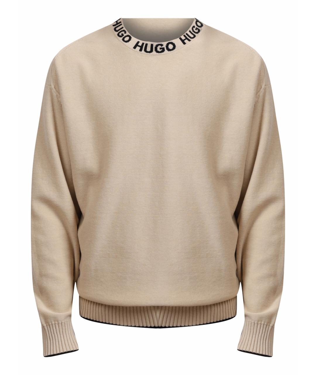 HUGO Бежевый хлопковый джемпер / свитер, фото 1