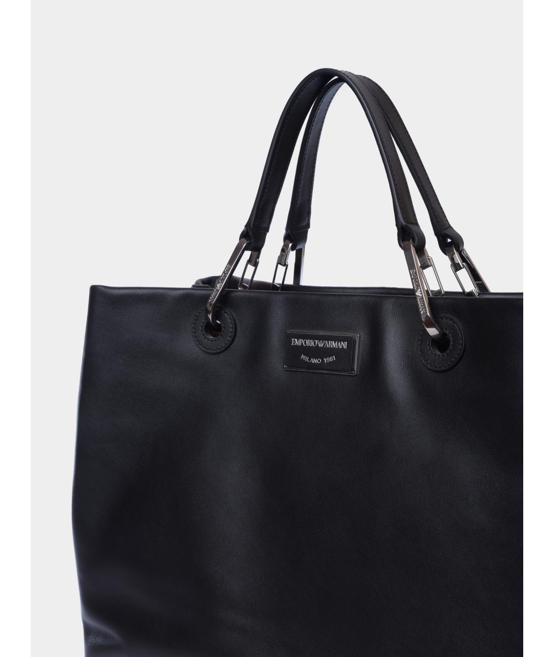 EMPORIO ARMANI Черная кожаная сумка тоут, фото 3