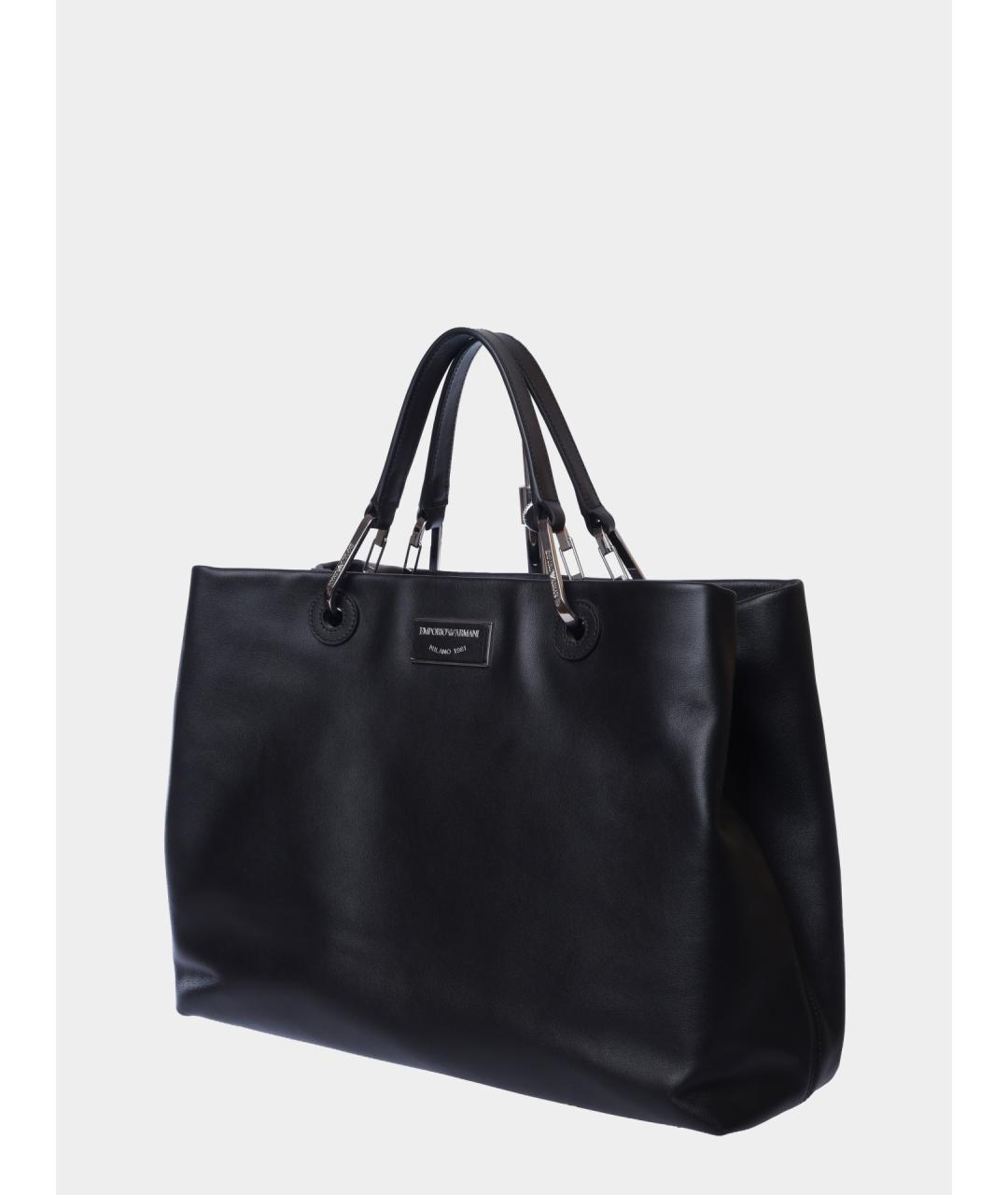 EMPORIO ARMANI Черная кожаная сумка тоут, фото 2