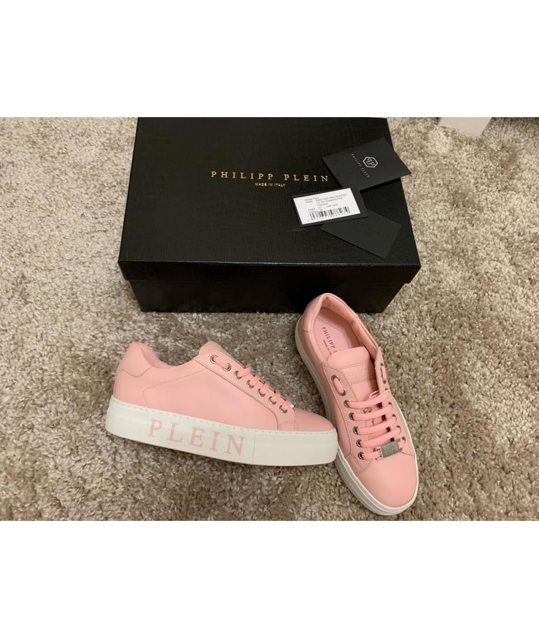 PHILIPP PLEIN Розовые кожаные кроссовки, фото 7
