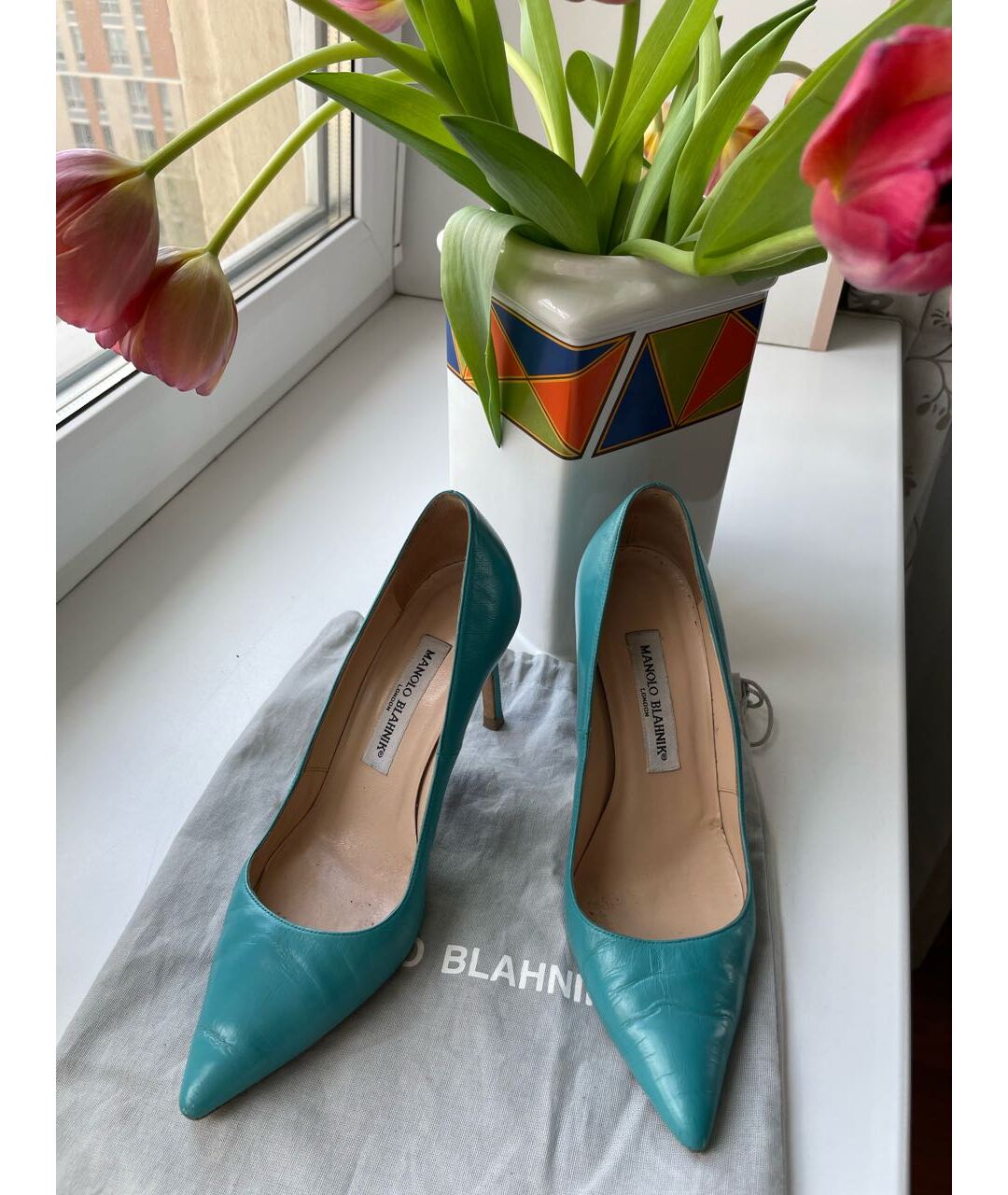 MANOLO BLAHNIK Голубые кожаные туфли, фото 2