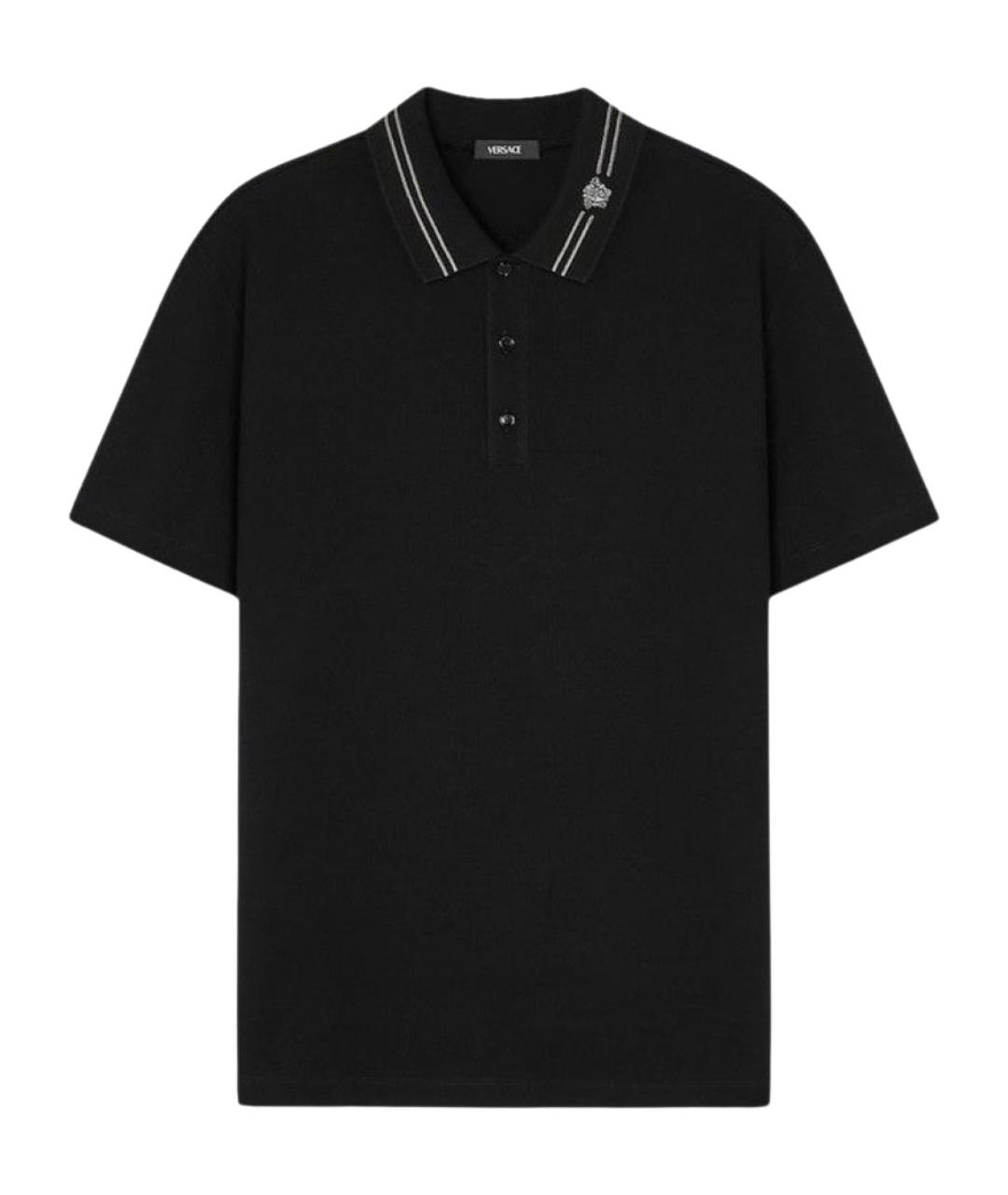 VERSACE Черное хлопковое поло с коротким рукавом, фото 1