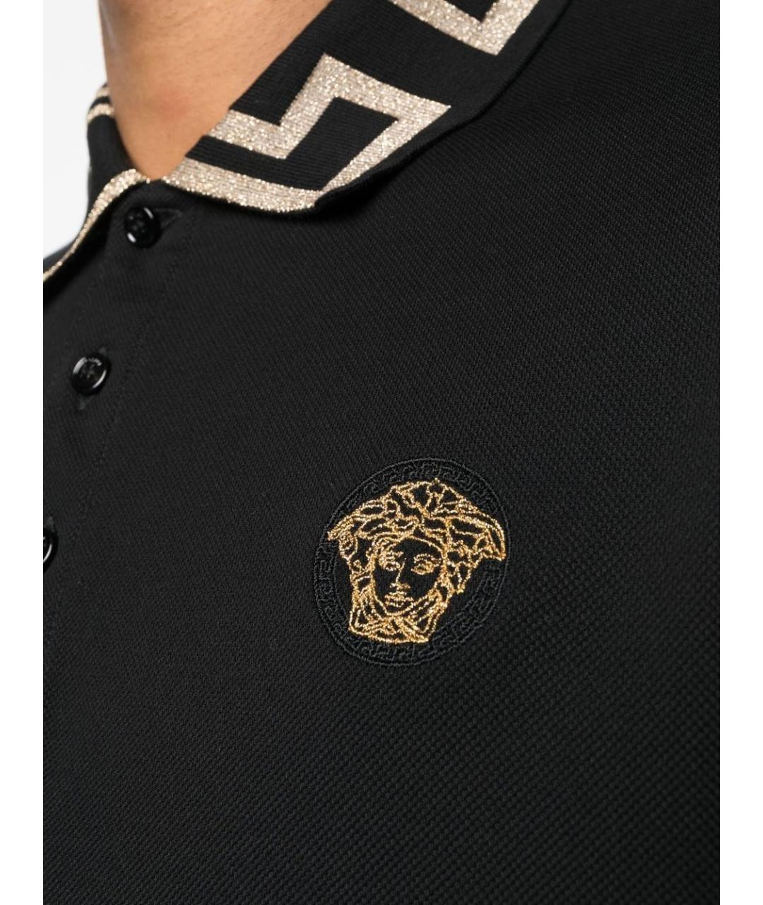 VERSACE Черное хлопковое поло с коротким рукавом, фото 5