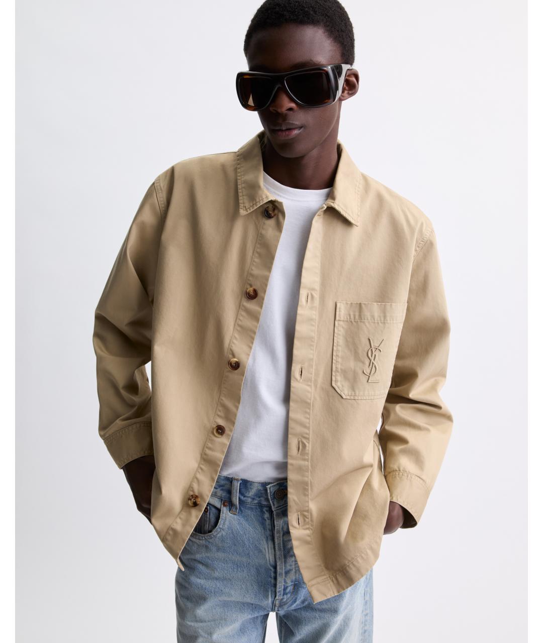 SAINT LAURENT Бежевая хлопковая куртка, фото 2